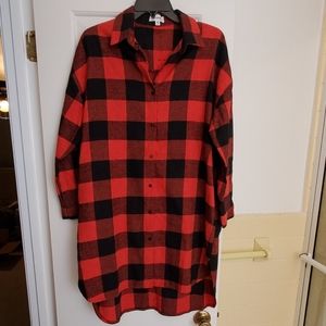 Buffalo plaid flannel shirt dress, large